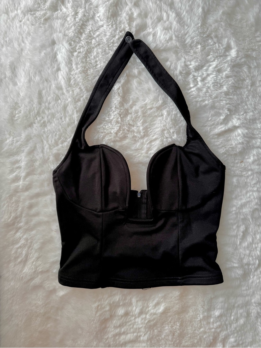 Black Halter Bustier Crop Top - Pleather